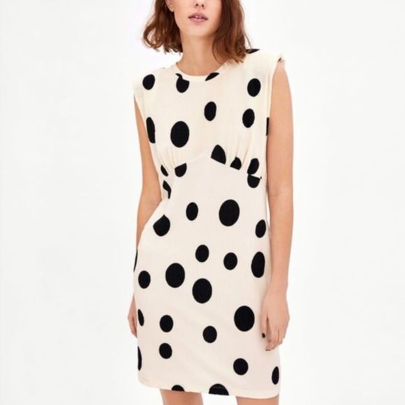 Zara Trafaluc Ivory Polka Dot Dress Size Small - Picture 2 of 5